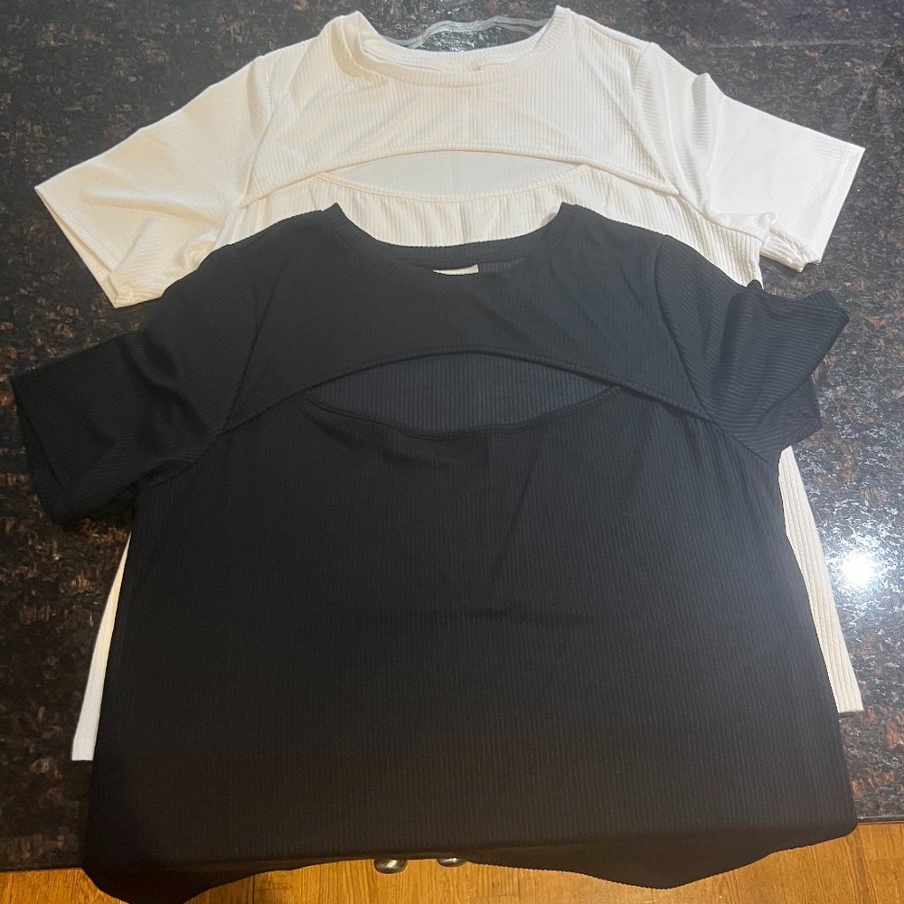 BUNDLE - Ava & Viv Ribbed Knit Top Short Sleeve Cutout T-Shirt